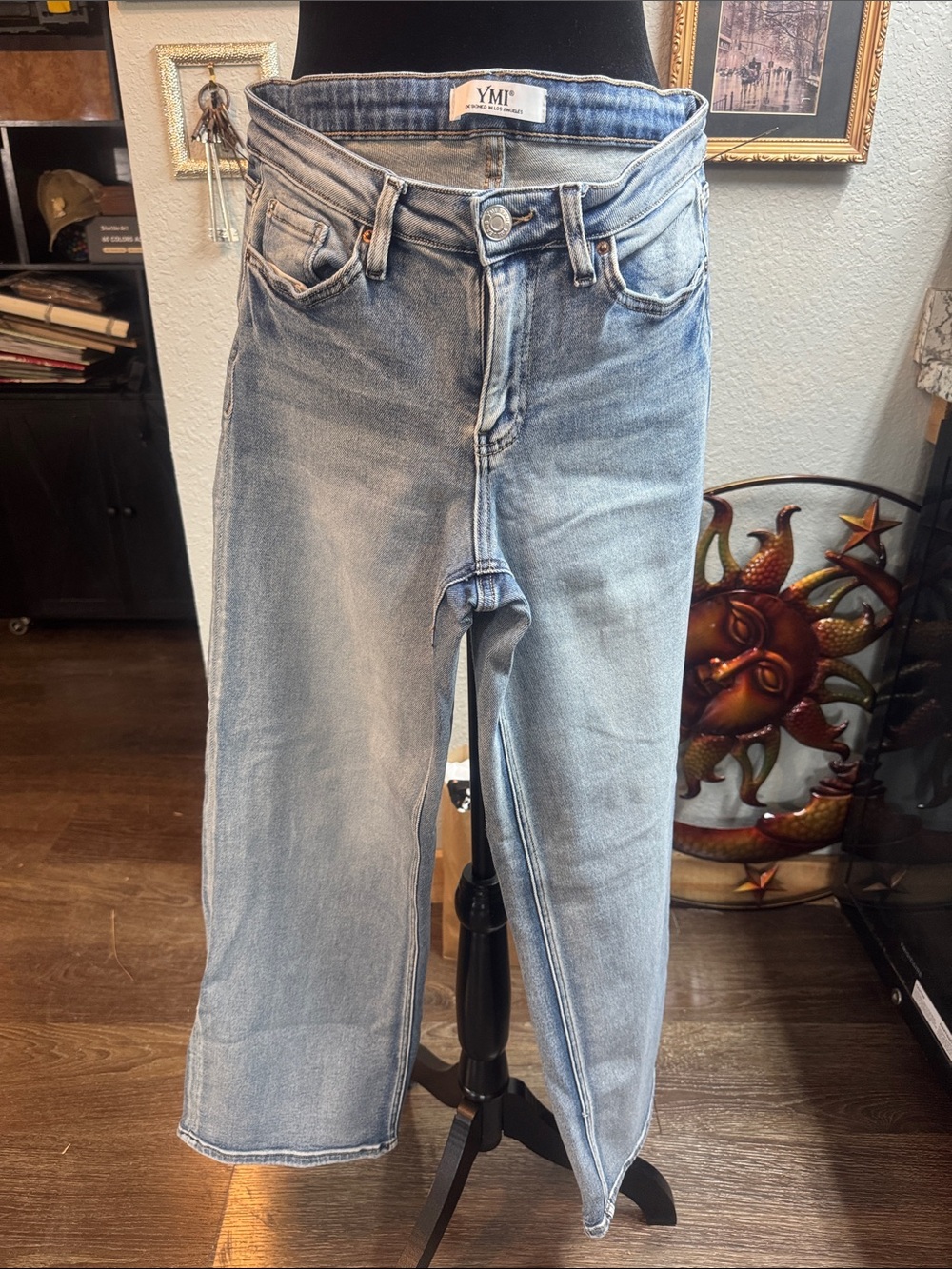 YMI Women's Light Blue mid-Rise Straight Jeans